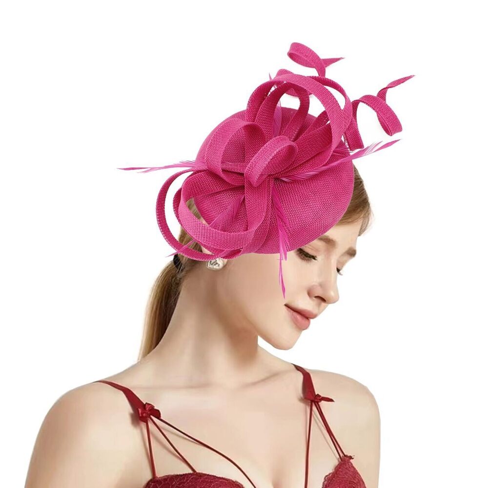 1168 Womens Fascinator Hat Sinamay Pillbox Flower Feather Tea Party Derby